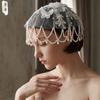 Vintage Lace Birdcage Wedding Veil, Pearl Tassel Bridal Cap Veil, Butterfly Floral Lace Beaded Headpiece for Bride