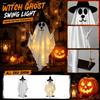 Halloween Witch Ghost Swing Decoration for Outdoor Indoor Yard Garden Hanging Prop with Hat and Printed Face for Party Decor