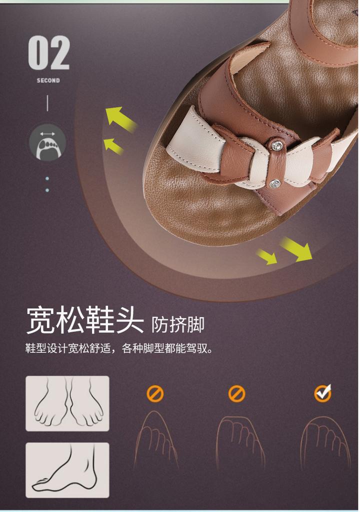 Top layer cowhide mother sandals summer new soft soled non slip women's shoes flat bottomed comfortable versatile leather shoes