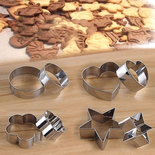 Vivi Bakie 24-Piece Cookie Cutter Set, Biscuit Molds, Square Cookie Cutters, Confectionery Tools, Stainless Steel, Flower and Star Shapes, with Storag