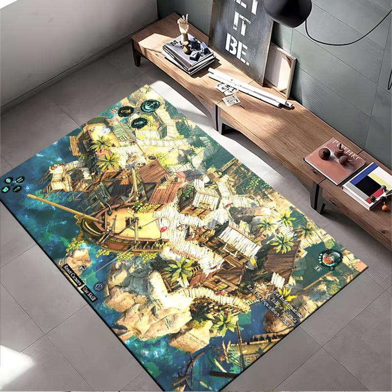 Rustic Shipwreck Village Design Rug Non-slip Rug Suitable for Living Room and Bedroom Sofas.