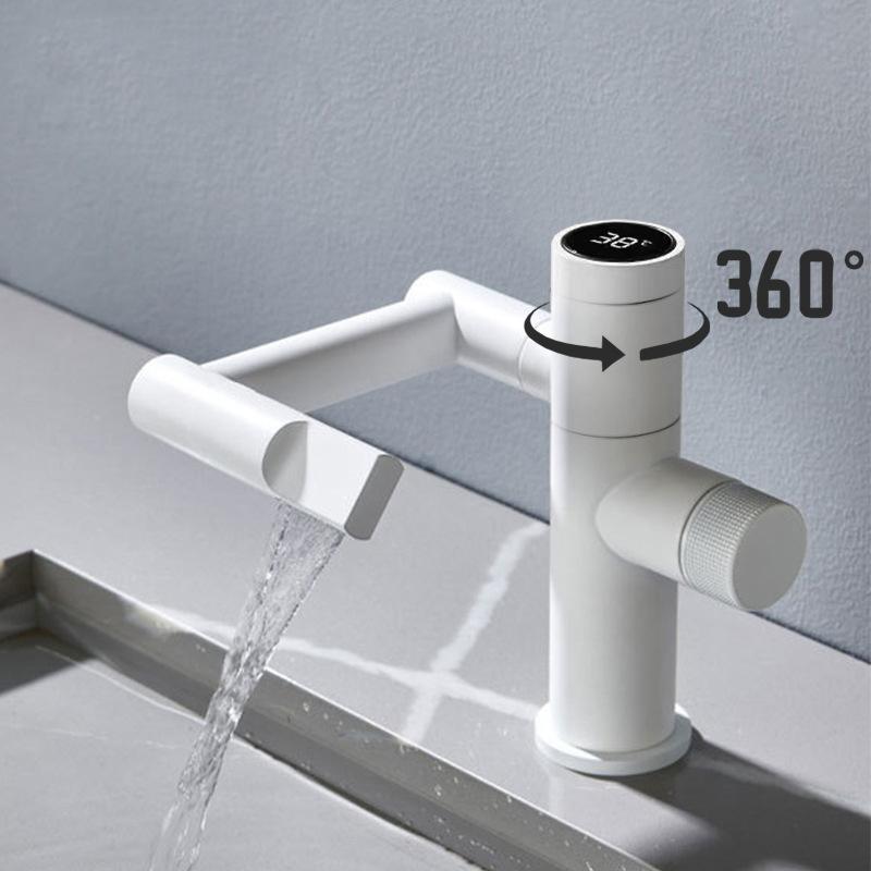 Modern Intelligent Digital Display Waterfall Taps Sink Faucet 1080 Degree Basin Faucets Bathroom Faucet Hot and Cold Water Mixer