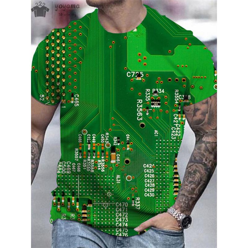 Summer Men Circuit Board Electronic Chip Cpu Creative Graphics 3d Printing T-Shirt Fashion O NECK Short Sleeve Oversized T-shirt