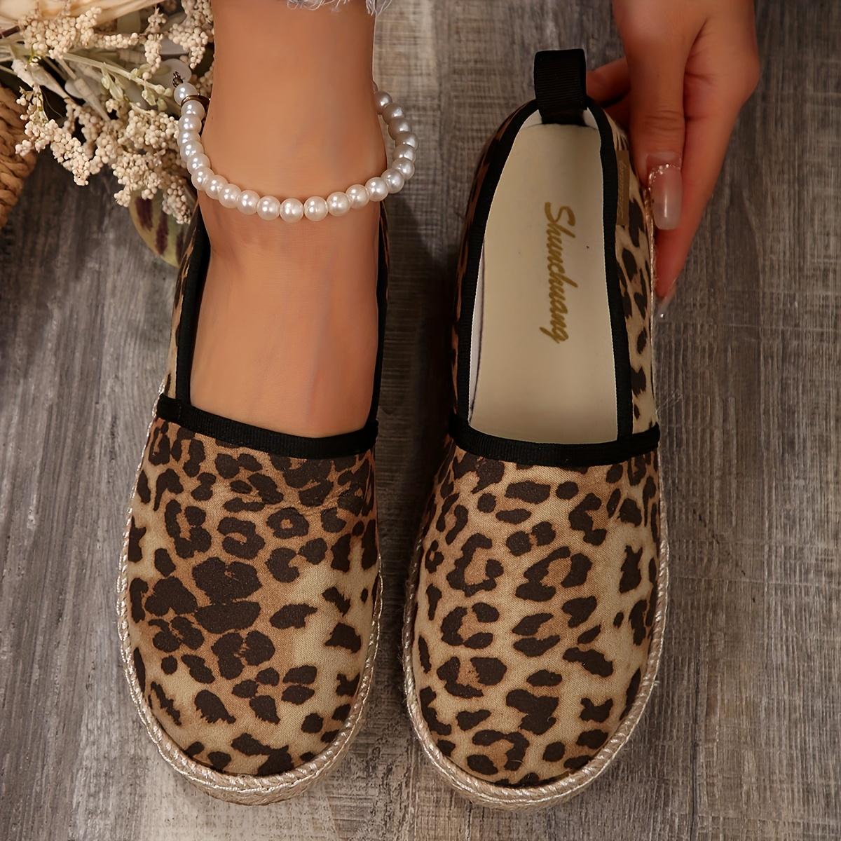 

Женские классические туфли-балетки с леопардовым принтом и черной отделкой, верх из дышащей ткани, резиновая подошва, нескользящая повседневная обувь для ходьбы на все сезоны Size 43