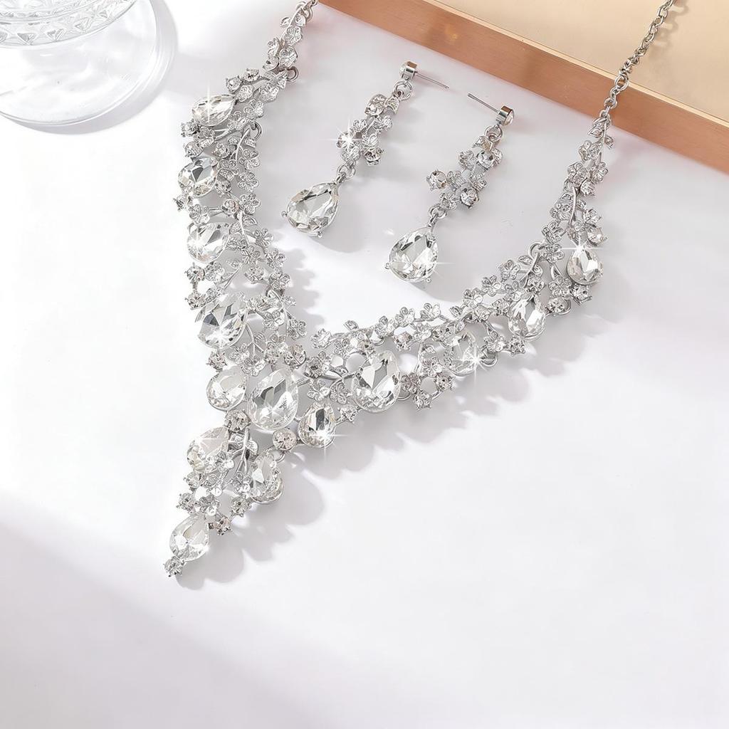 Exquisite High-End European & American Bridal Necklace Earring Set - Elegant Wedding Accessories