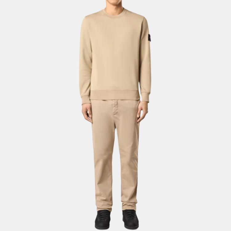 Stone Island Solid Color Crew Neck Long Sleeve Sweatshirt Men sweatshirt Light-Brown K1S1561000-44S0051-V009A