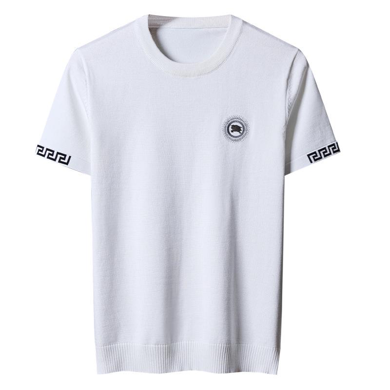 Men's 2025 Slim-Fit Short-Sleeve Ice Silk Knit Sweater - Solid Color, Breathable, Casual Round Neck Design