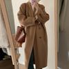 Women Winter Woolen Coat Thickened Double-breasted Long Style Solid Color Long Sleeve Loose