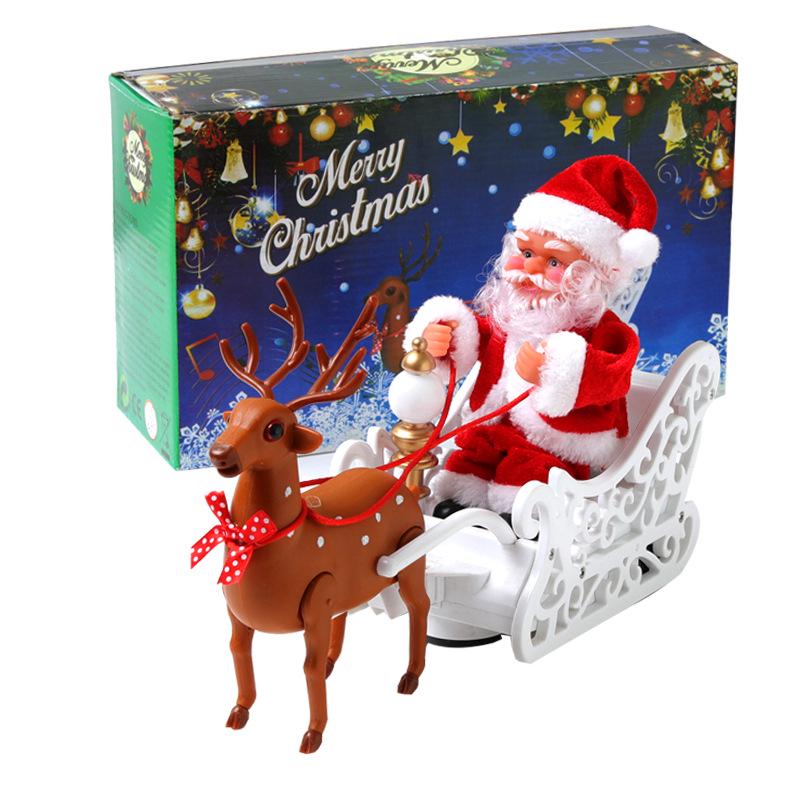Electric Musical Climbing Santa & Reindeer Cart – Creative Christmas Decoration & Gift