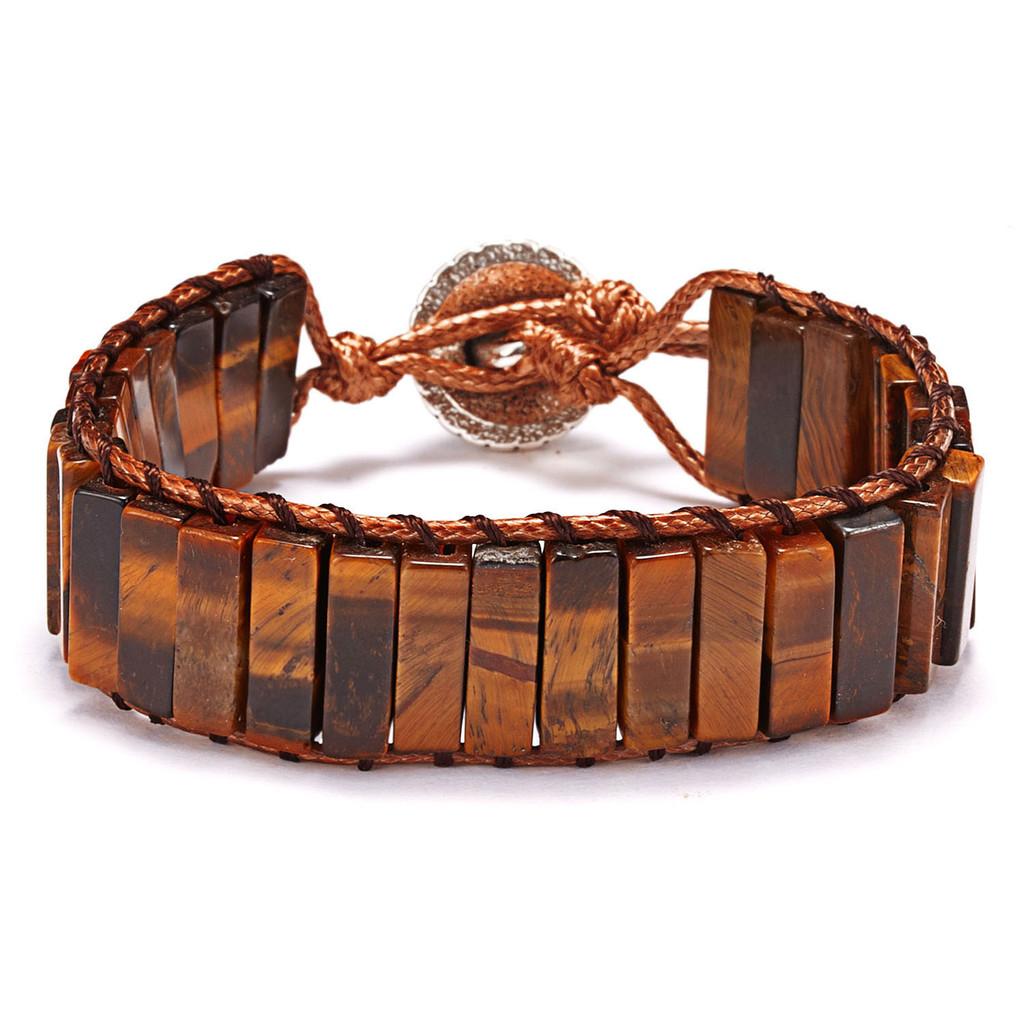 Ethnic Inspired Artificial Colored Stone Weaving Wide Bracelet For Women With Minimalist Design