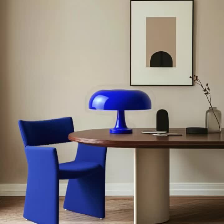 Blue Mushroom Table Lamp, Dimmable 3 Mode ,Plug-in, Retro 1970s Mid Century Lamp with Soft Glow, Durable Plastic Base, Metallic Finish for Bedroom