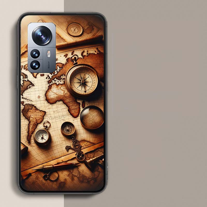 Alte Karten Retro-Kompasse Und Teleskope Handyhülle Für Redmi Note 13 Pro Plus 14 Pro+ 12S 12 11S 11T 11E 11 10S 10 9S 9 Xiao