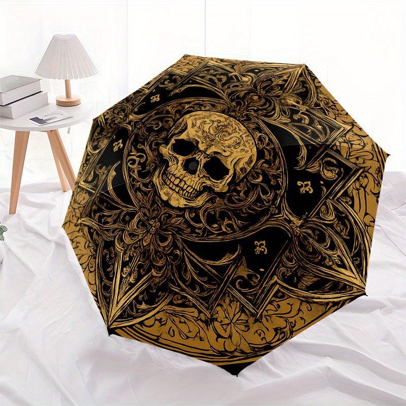 Gothic Skull Decorative Metal Wall Art SignUmbrella with Cute Design, Portable 3-Fold Compact Umbrella for Men & Women, Valentine's Day Mother's Day H