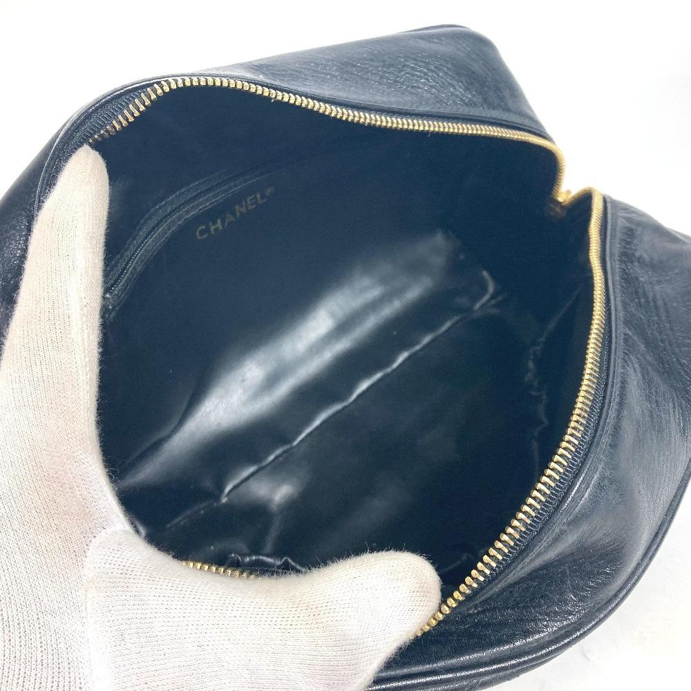 CHANEL vintage Bicolole Clutch Bag Makeup Pouch Cosmetics Pouch Leather Black
