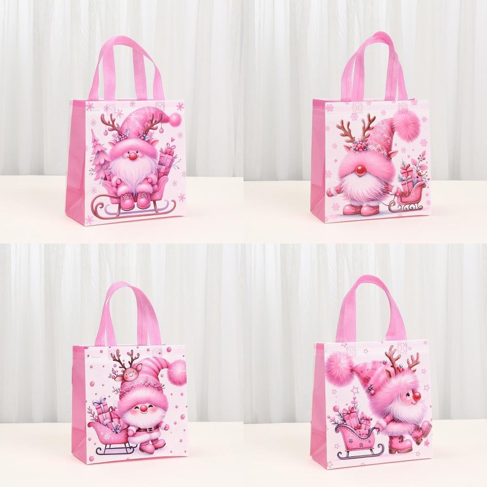 Pink Christmas Gift Bag Festive Xmas Gift Packaging Bag Cute Christmas Tote Waterproof Non-Woven Tote Bag For Christmas Birthday