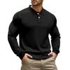 Men's Solid Color Long Sleeve Polo Shirt Casual Breathable Beige Top