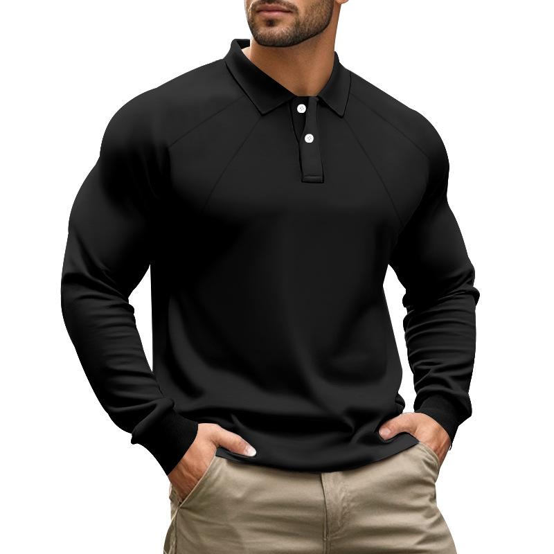 Men's Solid Color Long Sleeve Polo Shirt Casual Breathable Beige Top
