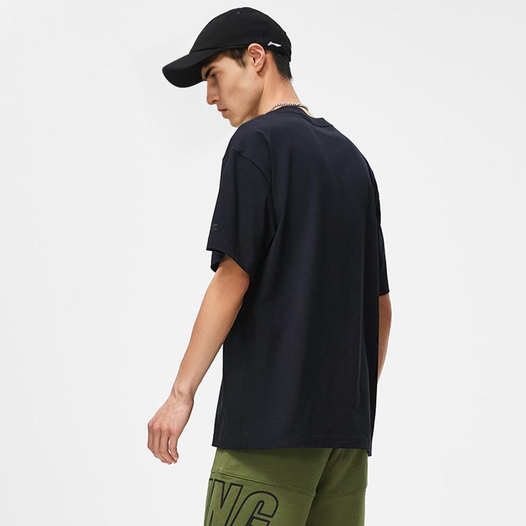 Li-Ning Hand-Painted Large Logo Print Loose Comfortable Versatile Short Sleeve T-Shirt Men Tops Black AHSU745-1