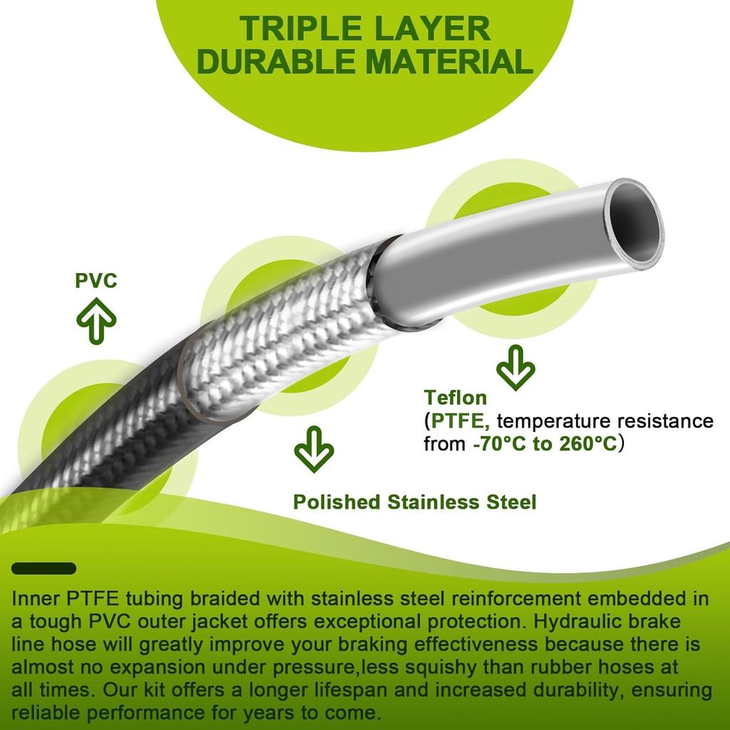 Mofun Extended Length Stainless Steel Hydraulic Front Brake Line Kit Non-ABS For 12"-14" Handlebar Compatible With Harley Sportster XL 883 1200