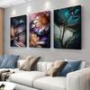 3-piece Set of Modern Abstract Floral Canvas Paintings, Blue and Gold Gradient Art Decoration Paintings, Living Room, Bedroom, F