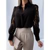 Mesh Design Hollow Out Lace Sexy Vintage Button Up Long Sleeve Blouse Top Women Shirts Femme Tops Spring White Black