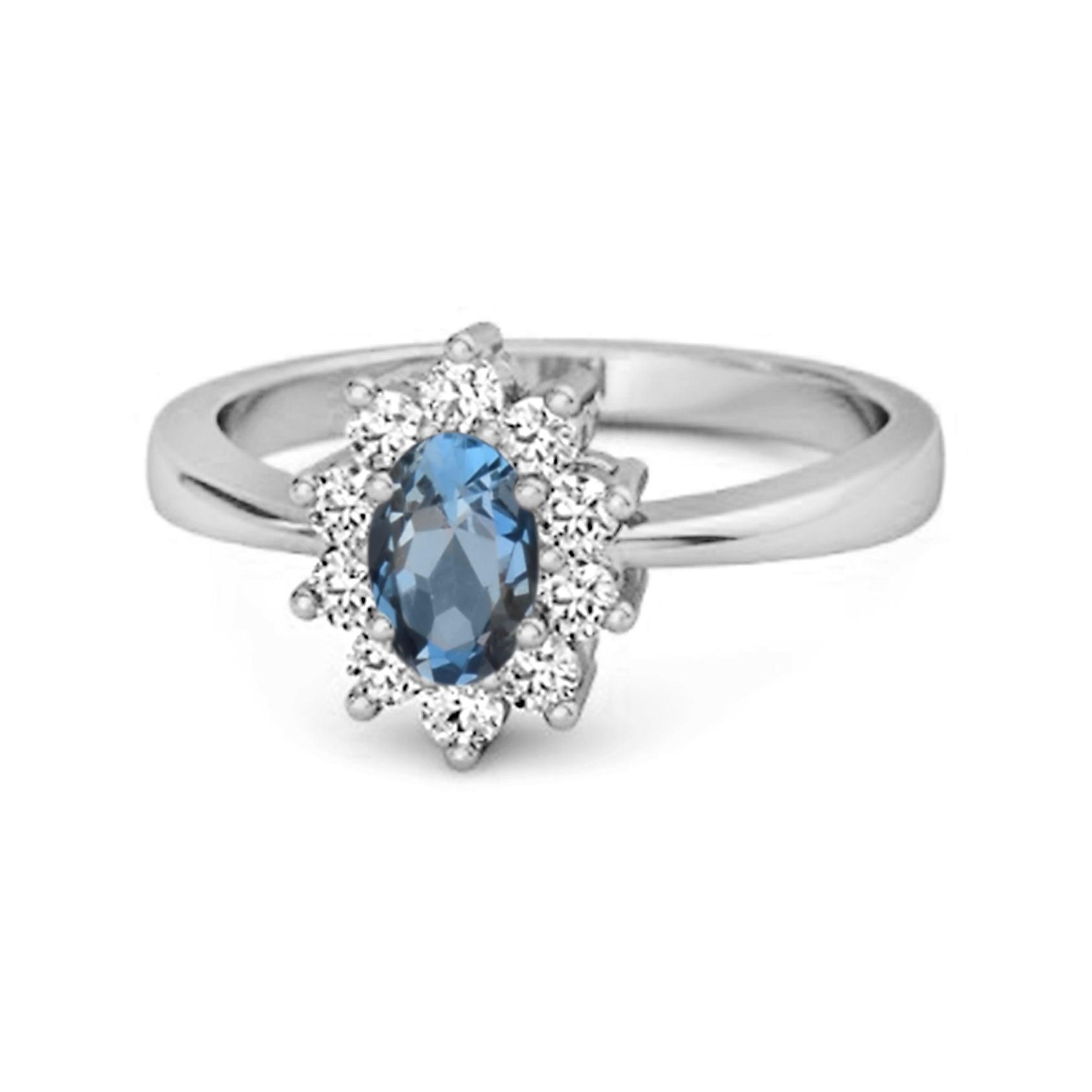 London Blue Topaz Classic Halo Ring - 925 Sterling Silver 9