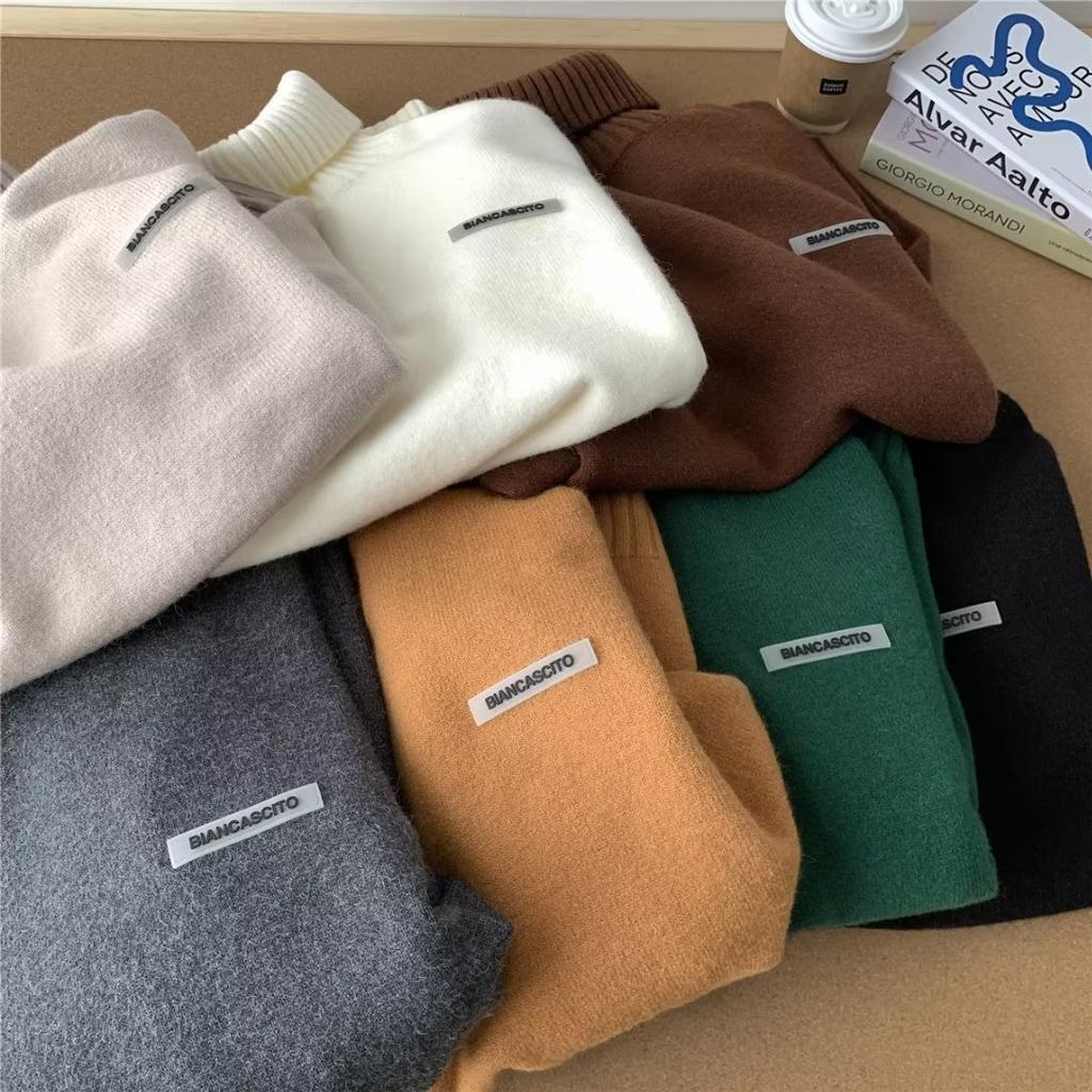 American Turtleneck Sweater Men's Autumn and Winter Thickened Loose Lazy Style High-end Knitted Sweater Japanese Retro Warm Interior