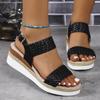 Straw hemp rope wedge heel light sandals women's thick sole one-word buckle beach sandals