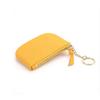 Ladies Pure Color Simple Soft Top Layer Cowhide Wallet Key Ring Mini Zipper Coin Purse