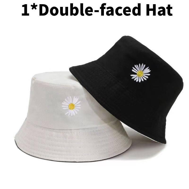 Doublesided Magritte Embroidery Bucket Cap Stylish Sun Protection Fisherman Hat