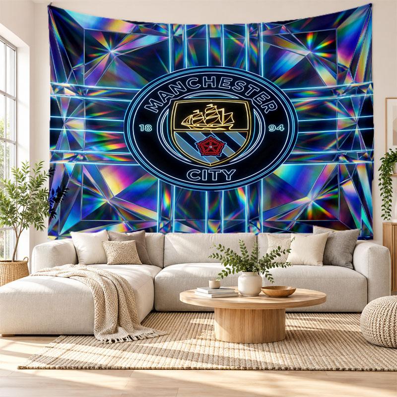 Arazzo da Parete Manchester City, Tessuto Morbido da Appendere, Sfondo Decorativo per Camera da Letto, Arte da Parete per la Casa