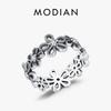 MODIAN 925 Silver Vintage Hollow Small Flower Sparkling Zirconia Eternity Band Rings For Women Fine Jewelry