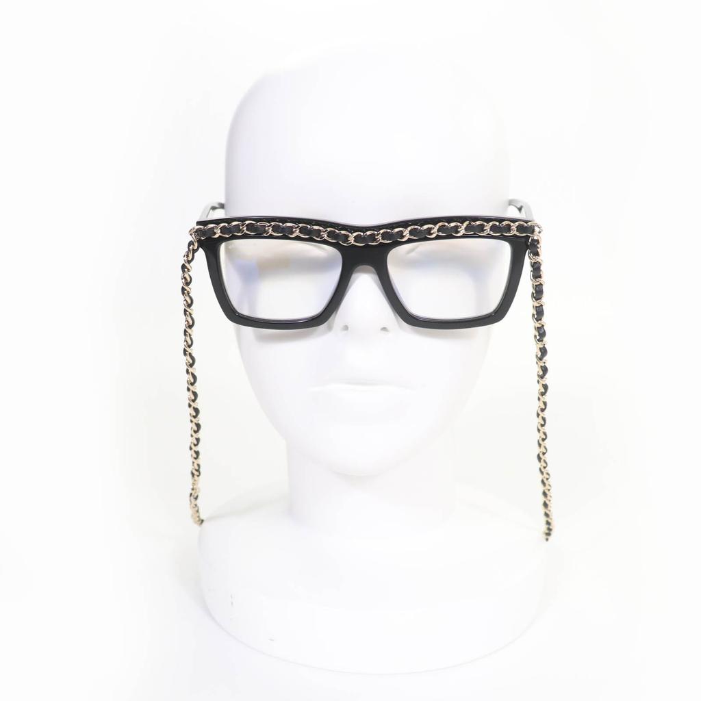 Pristine CHANEL sunglasses Rectangle Shape Blue Light Cut COCO Mark Chain black A71627 Used