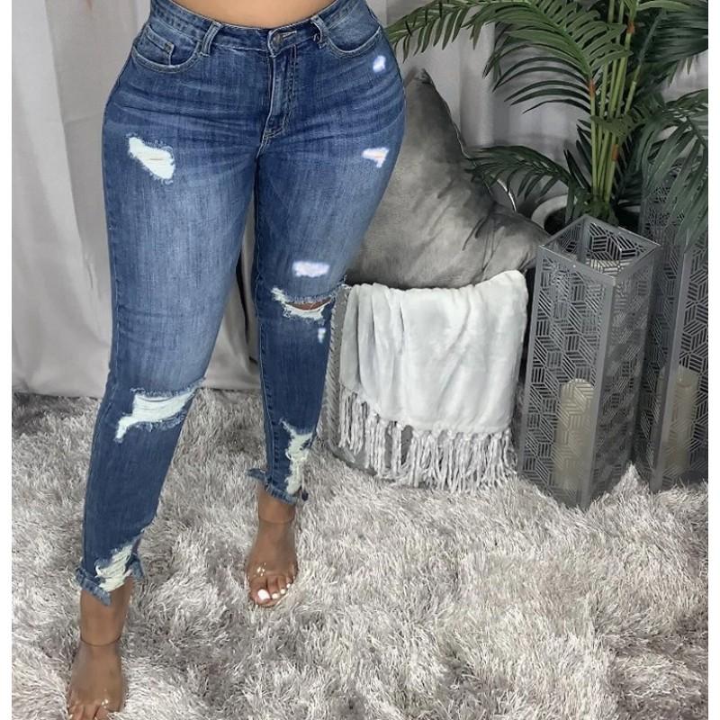 High-Waisted Stretch Slim Fit Denim Jeans Women Black Dark Blue Mid-Stretch Cotton Blend Pencil Leg Style
