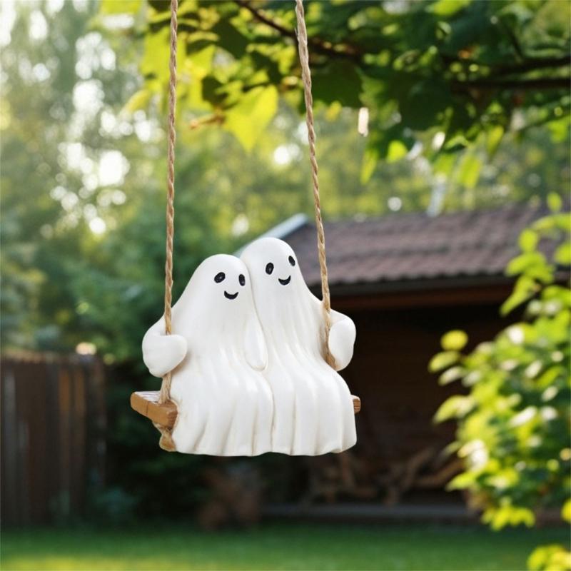 Halloween Ghostly Couple On Swing Resins Hanging Decors For Garden Patios Tree Indoor and Outdoor Horror Theme Ornament
