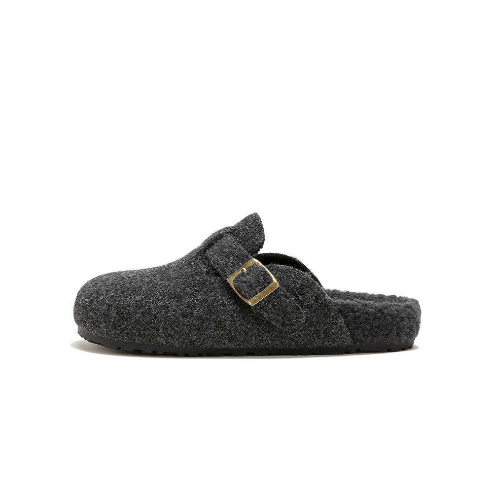 Grape Mom Style Warm Fleece-Lined Height-Increasing Furry Half-Slippers - Thick-Sole Birkenstock Shoes for Women 39 4160₽