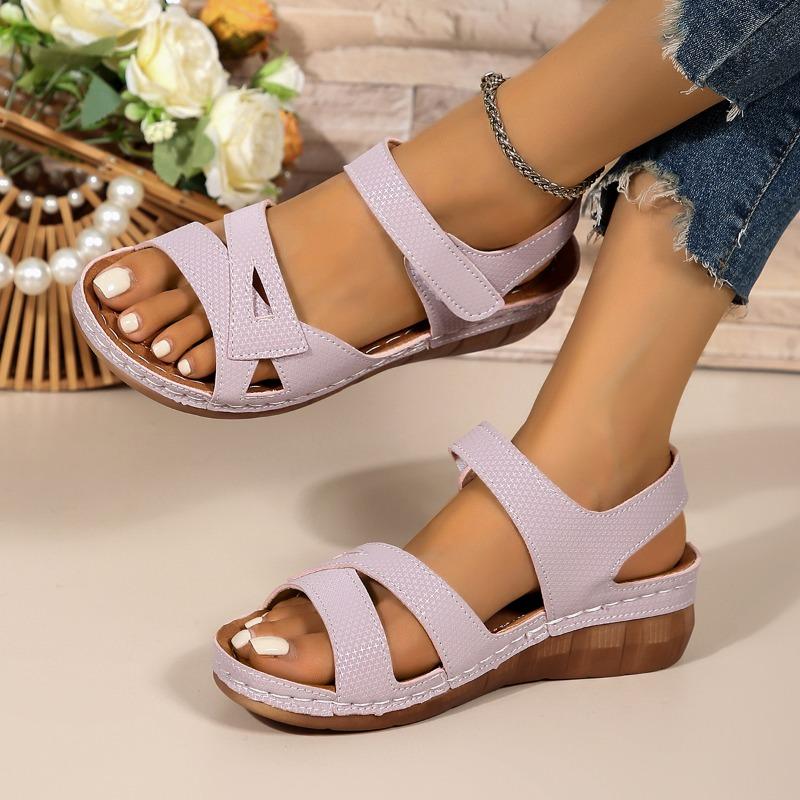 Fashion Casual Peep Toe Platform Wedges Women Sandals Hollow Out Leather Cross  Hook & Loop Beach Shoes Size 36-43