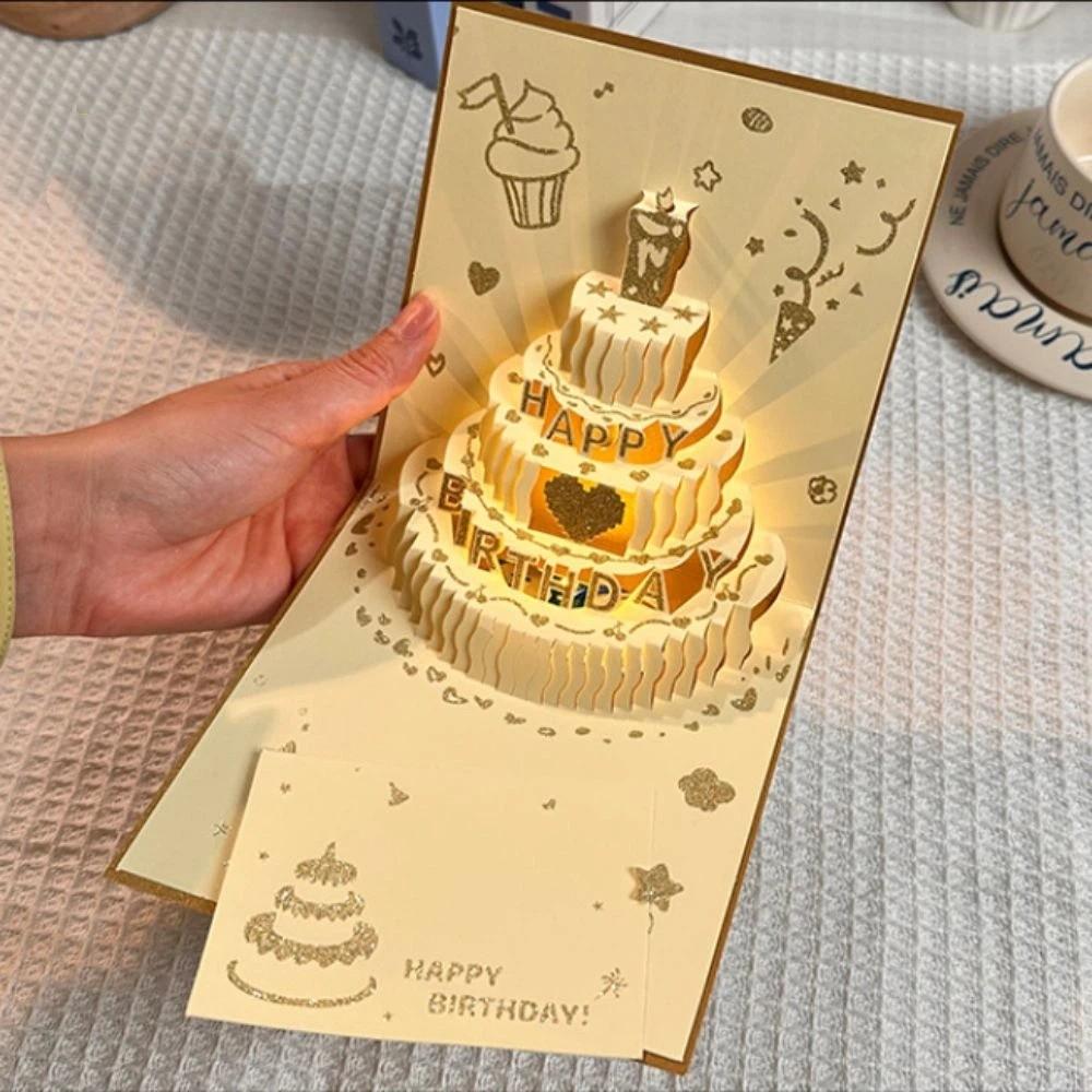 3D Light Birthday Cake Cards with Musical Gift Message Cards Birthday Card  Birthday Party Supplies