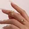 Mili Rhinestone Heart 5A Zircon Geometric Ring – 18K Gold-Plated Adjustable Stainless Steel Band Jewelry Set for Girls.