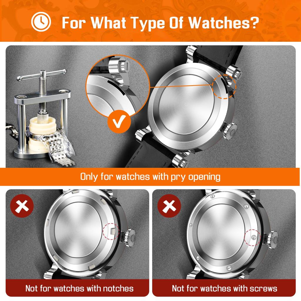 JOREST Watch Case Back Press Set for Watch Repair Battery Watch Prying Watch Case Back Case Back Instruction Manual Round Dial Only Closer, Watches,