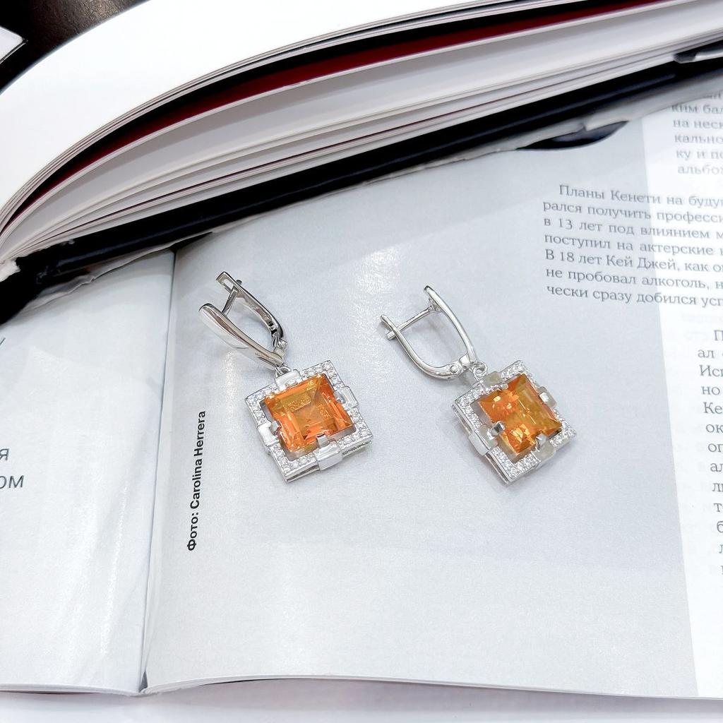Silberohrringe mit natürlichem Goldquarz 9,713 ct, Zirkonia (2165736)