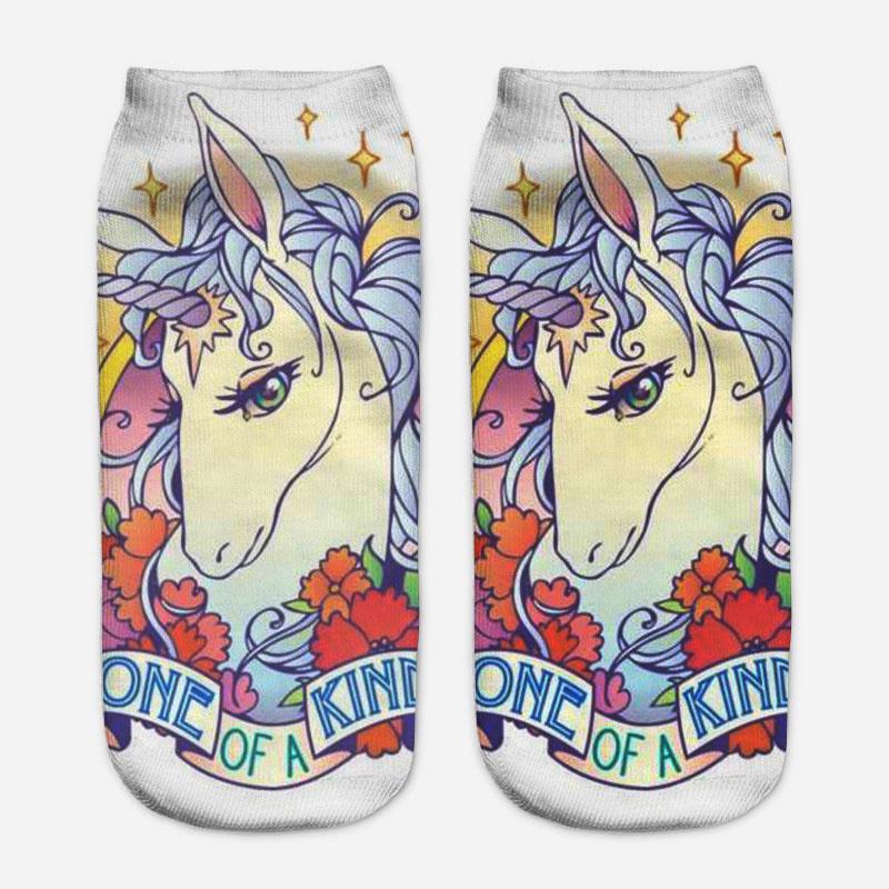 Harajuku 3D Print Unicorn Women Kawaii Ankle Licorne Chaussette Femme Calcetines Mujer Cute Art Socks Unisex