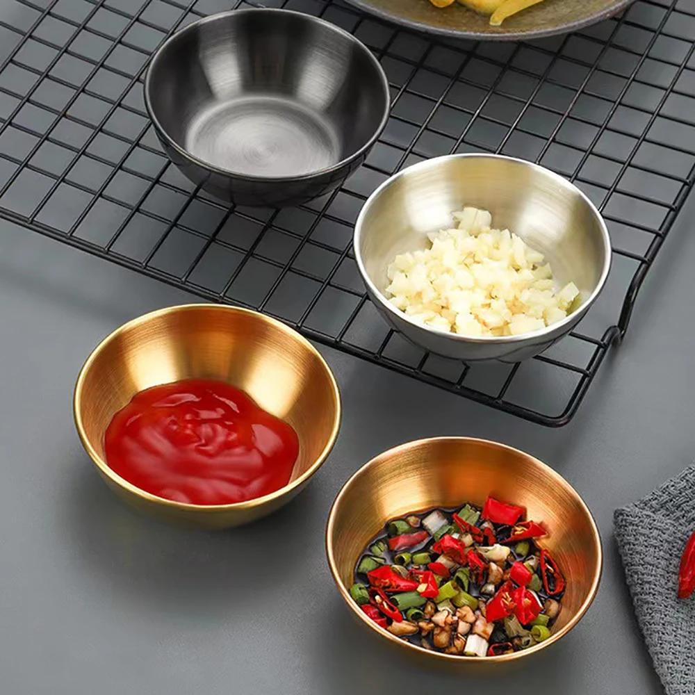 Sauce Dipping Bowl Stainless Steel Dipping Cups Round Sauce Dishes Mini 4/8Pcs Silver Reusable Seasoning Cups Dipping Cups