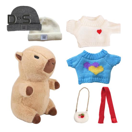1 Set Plush Capybara Toy with Clothes Accessories Kids DIY Dress-Up Capybara Plushie Toddlers Boys Girls Stuffed Animal Doll Toy Decoration