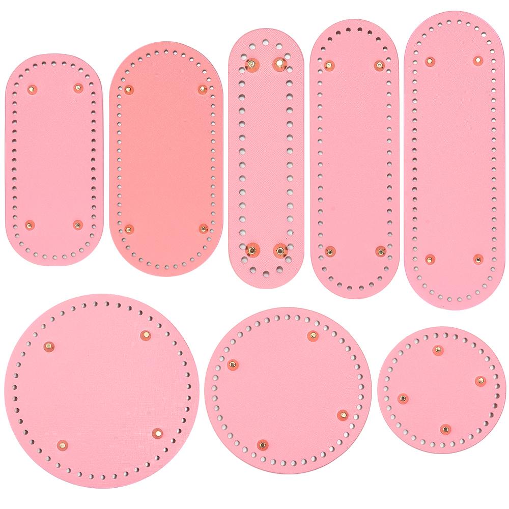 Pink Oval Round Bottom Long PU leather Bag Base With Holes For DIY Handmade Knitted Crochet Bags Universal Bottom Accessories