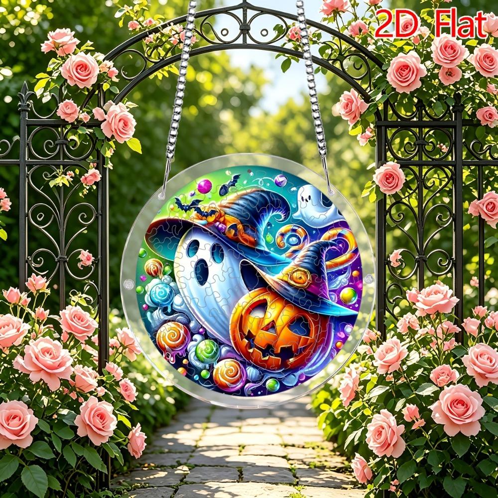 1 Set/83pcs 18.8Cm Acrylic Jigsaw Sunshine Catcher, Candy Style Halloween Ghost Pumpkin Theme Sunshine Catcher Puzzle, Home Garden Decor, Suitable for