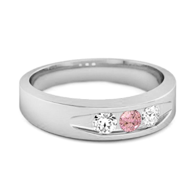 Pink CZ Three Stone Band Women Wedding Ring  - 925 Sterling Silver