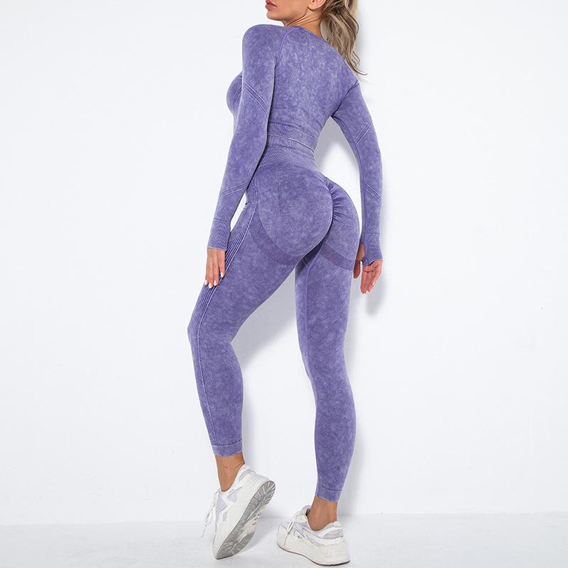 Seamless Frosted Yoga Set: Long Sleeve & High Waist Pants for Women
