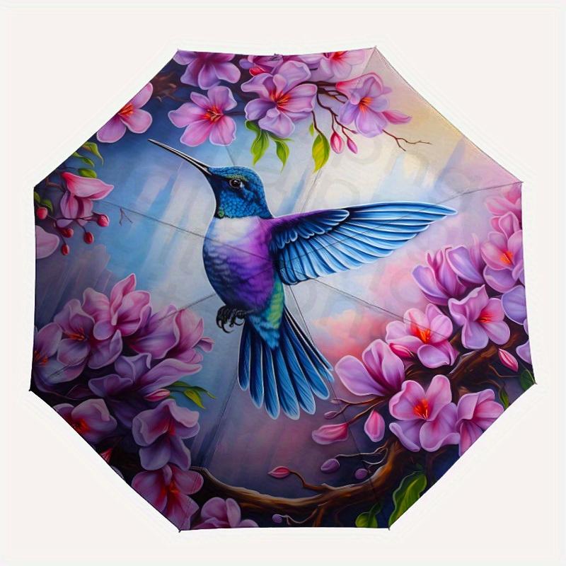 

1pc Hummingbird Floral Artwork Automatic Open/close Folding Umbrella, Compact Portable Travel Umbrella, Perfect Birthday/Christmas, Cute Umb