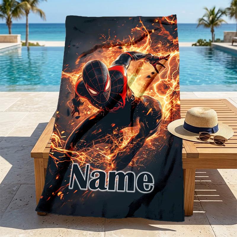 Custom Name S-Spide M-Man Comics Stylish Digital Printing Beach Towel Quick‑Drying Absorbent Blanket for Beach Pool Gym Travel
